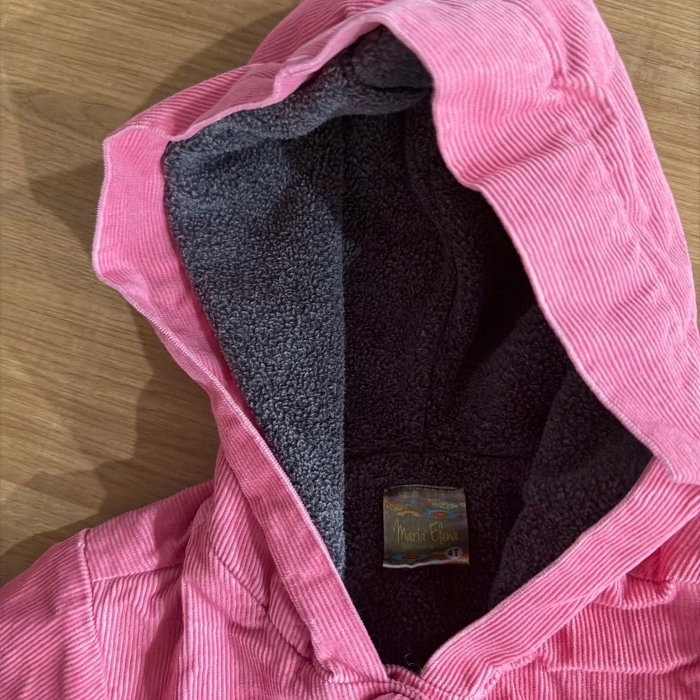 Maria Elena Pink Corduroy Hooded Jacket Fleece Lined Peplum Girls 4T